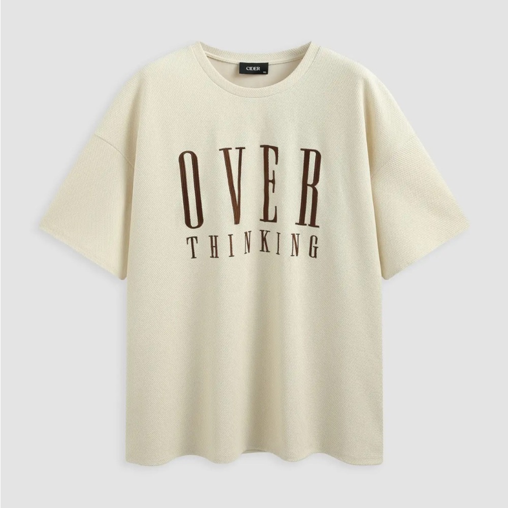 Oversized Overthinking Cream Textured Jersey-Style Shirt